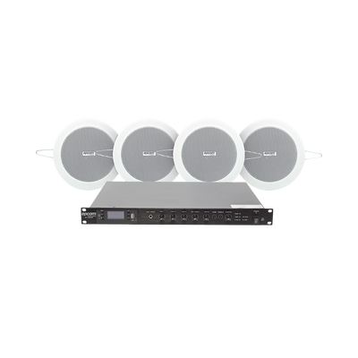 Imagen de KIT de Amplificador de 120W para Escritorio | 4 Altavoces de Plafón de 4in | 3 - 6W | Sistema 70/100V
