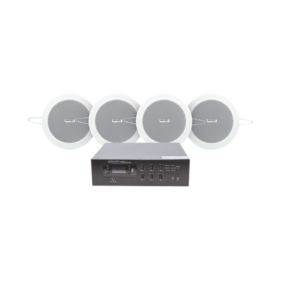 Imagen de KIT de Amplificador de 120W para Escritorio | 4 Altavoces de Plafón de 4in | 3 - 6W | Sistema 70/100V