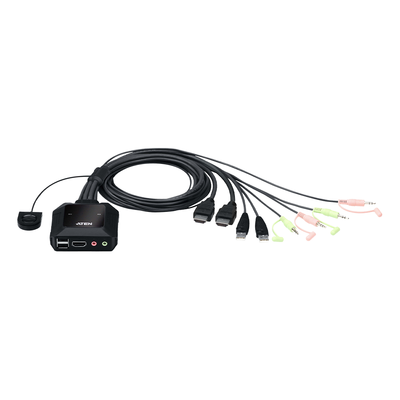 Imagen de Conmutador KVM con cable HDMI 4K USB de 2 puertos con selector de puerto remoto |  4096x2160 @ 60Hz (4K DCI) | HDCP 2.2 |  Jack 3.5mm (Audio/Micrófono) | Conecta y controla 2 equipos con un solo monitor, teclado y mouse