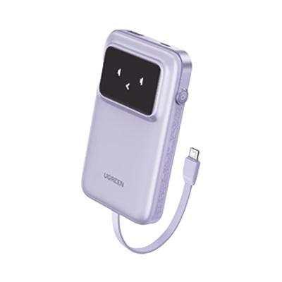 Imagen de Power Bank Serie Uno |  10000mAh | 30W |  con Cable USB-C Incorporado | 2 Salidas 30W Max. | Pantalla Inteligente | Carcasa Ignifuga | Aprobado por Aerolíneas.| Color Purple.