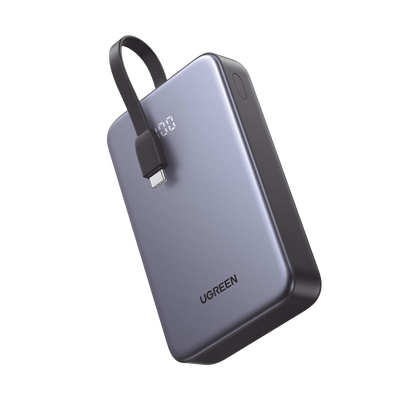 Imagen de Power Bank Portatil | 2000mAh (74Wh) | 30W | Con Cable USB-C Incorporado | 2 Salidas 22,5W | Pantalla Inteligente | Multiple Proteccion | Aprobado por Aerolíneas | Color Grey.