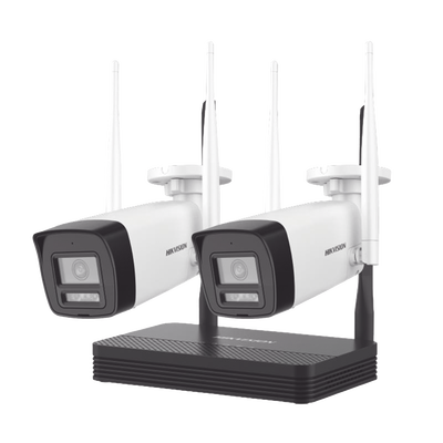 Imagen de Kit IP Inalámbrico 4 Megapixel / NVS 4 Canales / 2 Cámaras Bala para Exterior con Lente 2.8 mm y Dual Light (30 mts IR + 30 mts Luz Blanca) / Audio Bidireccional (Micrófono y Bocina) / Soporta Micro SD de 512 GB