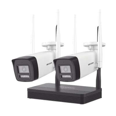 Imagen de Kit IP Inalámbrico 2 Megapixel (1080p) / NVS 4 Canales / 2 Cámaras Bala para Exterior con Lente 2.8 mm y Dual Light (30 mts IR + 20 mts Luz Blanca) / Audio Bidireccional (Micrófono y Bocina) / Soporta Micro SD de 512 GB