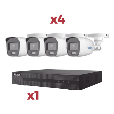 Imagen de [Kit] DVR 4 Canales TurboHD + 1 Canal IP / 2 Megapixel (1080pLite) / AcuSense Lite / Audio por coaxitron / 1 Bahia de disco duro / 4 Cámaras 2 Megapixel tipo Bala / ColorVu Lite + Microfono Integrado